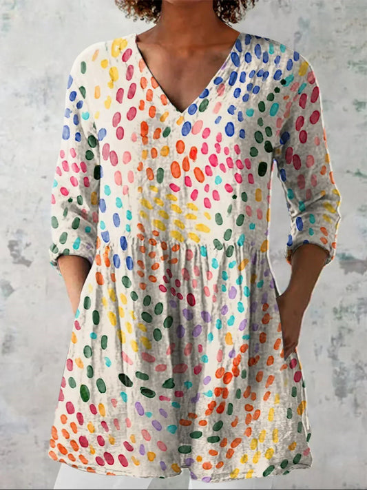 Hannah | Chemise V-Neck à Pois Aquarelle