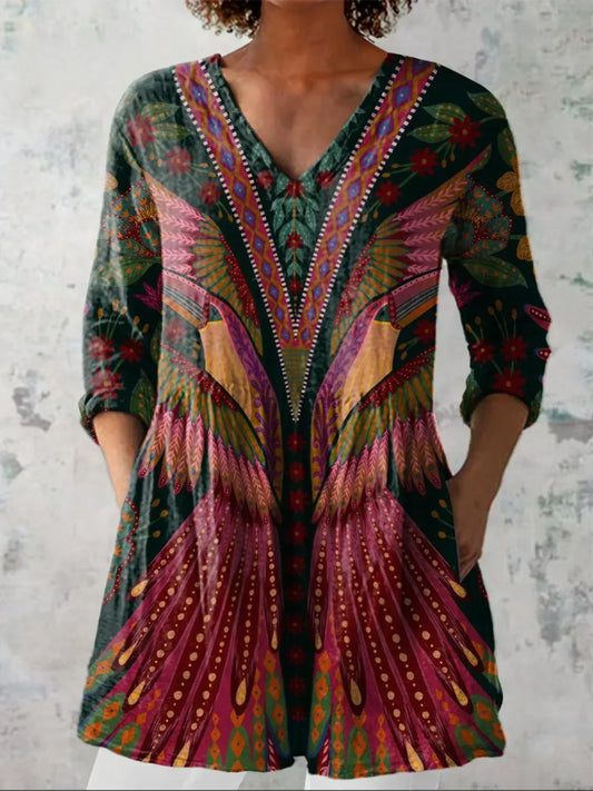 Ruby | Chemise V encolure dégagée avec motif d'oiseau tropical
