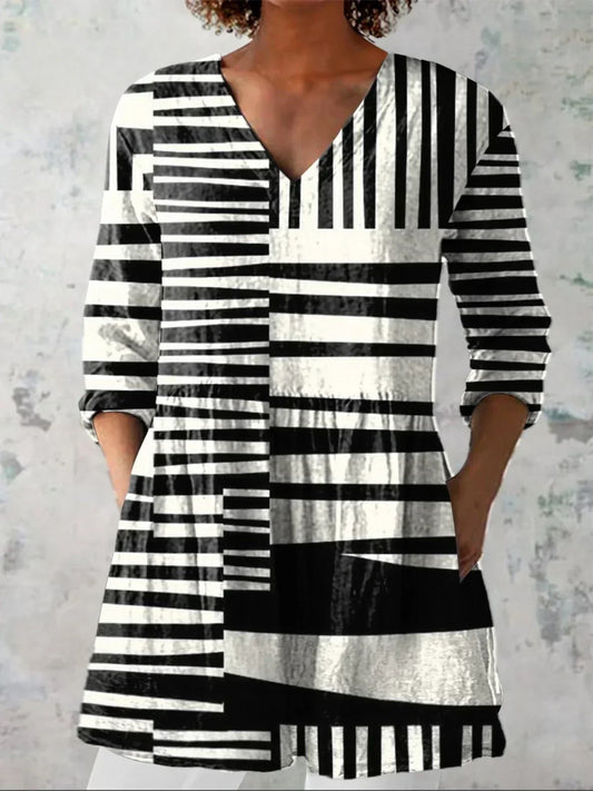 Evelyn | Chemise V-Neck à Rayures Abstraites