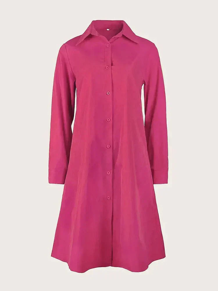 Vireya - Robe Midi avec Col de Chemise et Poches