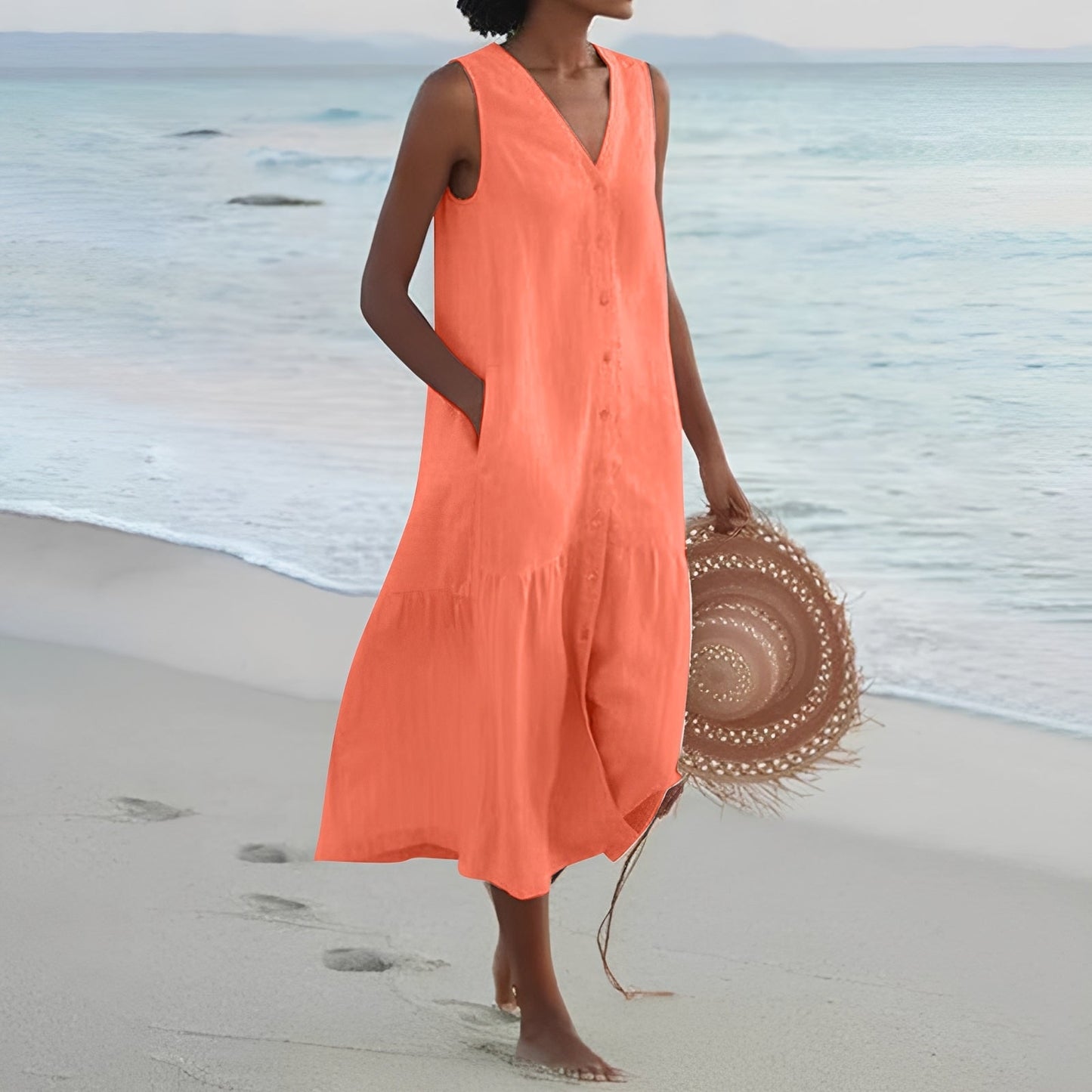 Katherine - Robe longue décontractée avec décolleté en V pour femmes