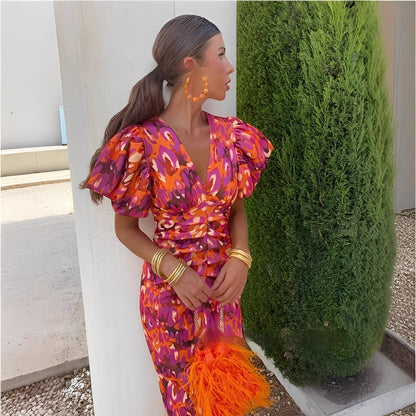 Gaëlle - Robe colorée avec manches plissées pour femme