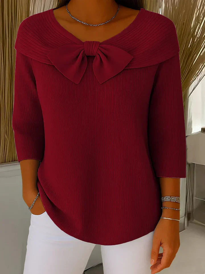 Emma – Pull Femme avec Nœud et Encolure Ronde