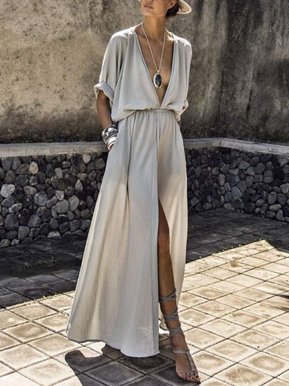 Nicole - Robe Longue Fluide Élégante avec Audacieuse Fente Latérale