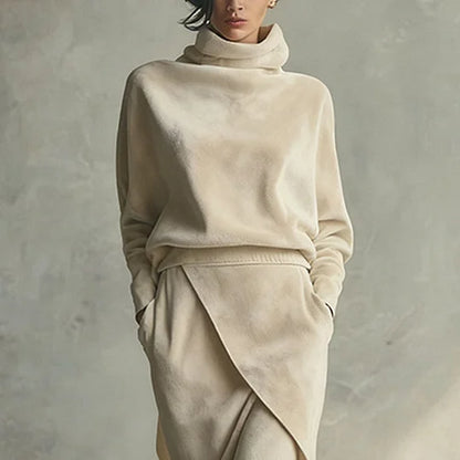 Ensemble en Velours de Couleur Unie avec Design Asymétrique