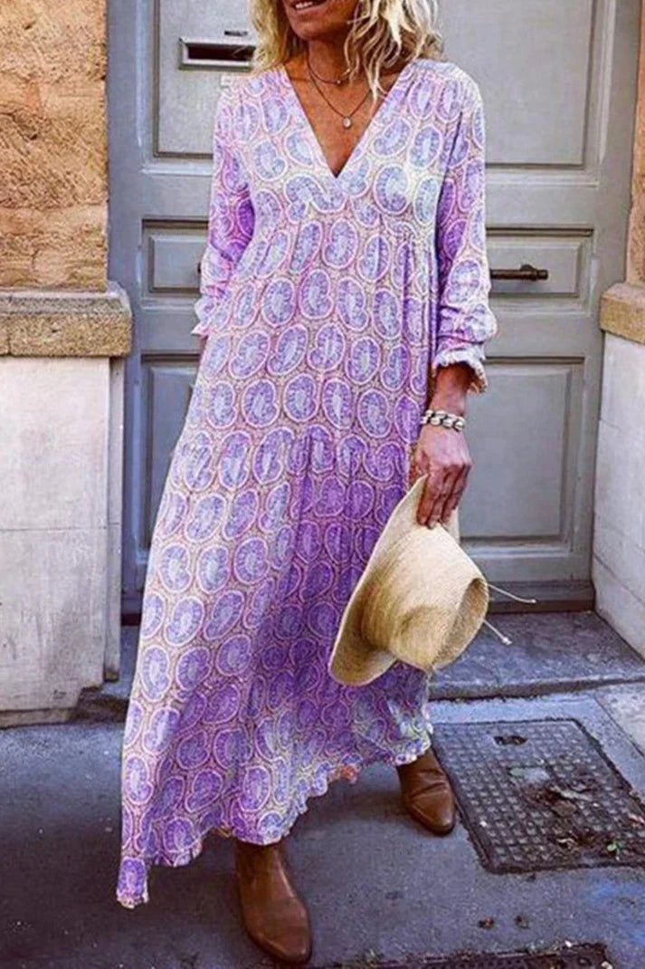 Leila - Robe fluide avec décolleté en V et imprimé raffiné