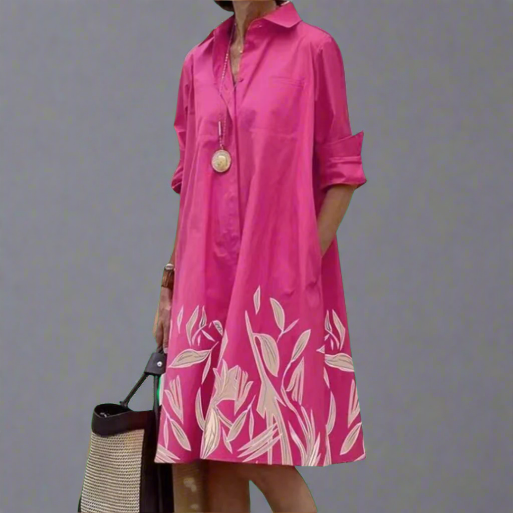 Xyla | Robe Élégante avec Col Tombant et Manches Longues