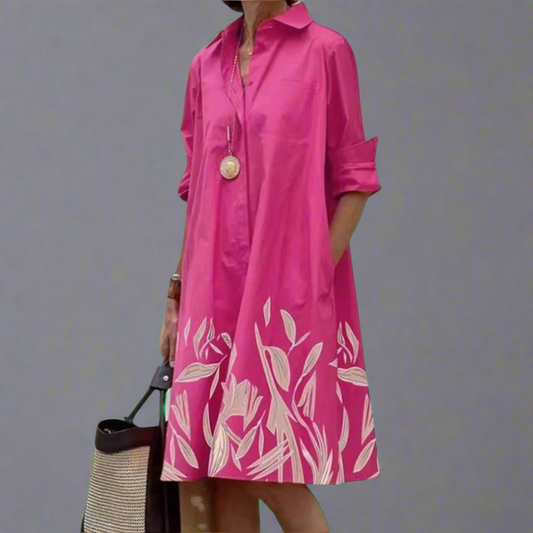 Xyla | Robe Élégante avec Col Tombant et Manches Longues