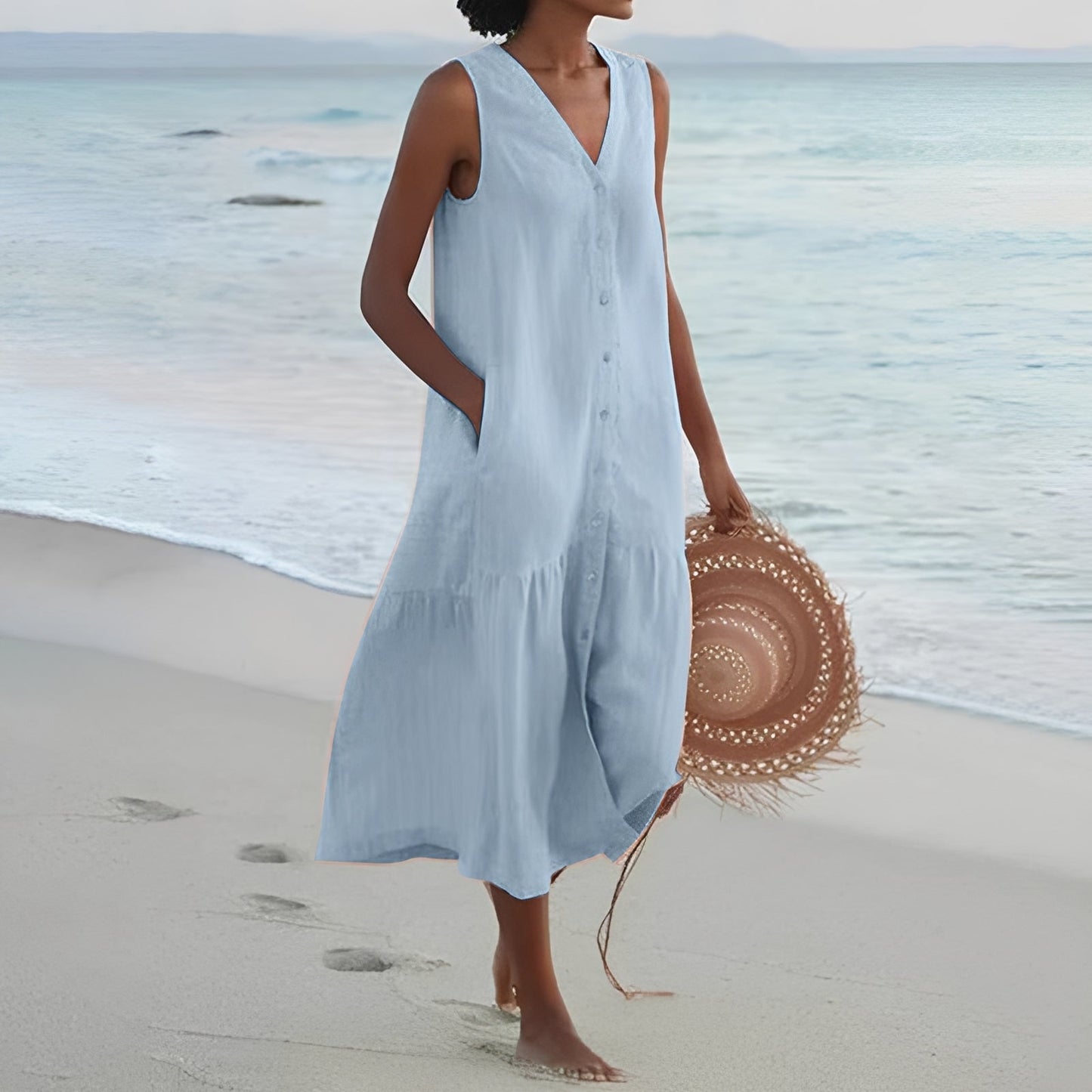 Katherine - Robe longue décontractée avec décolleté en V pour femmes