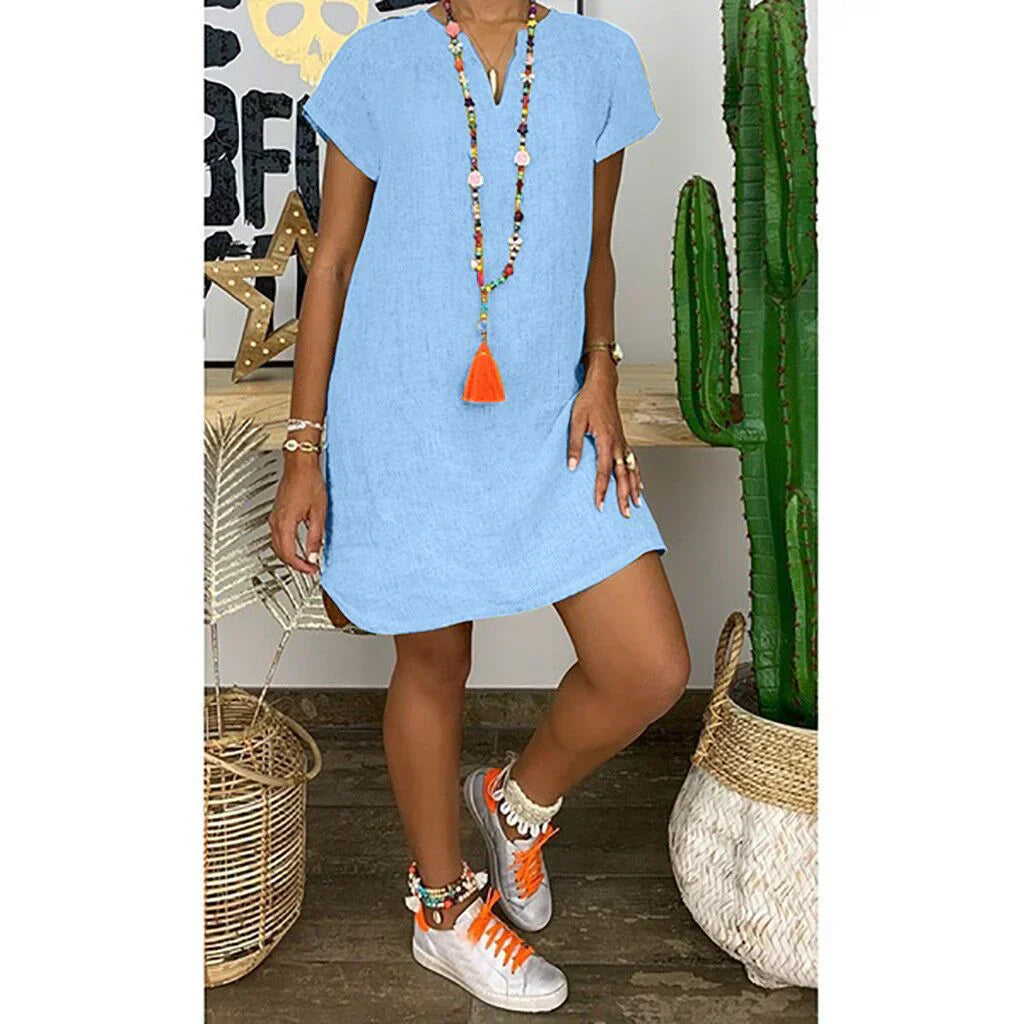 Gina - Robe en lin et coton à coupe ample