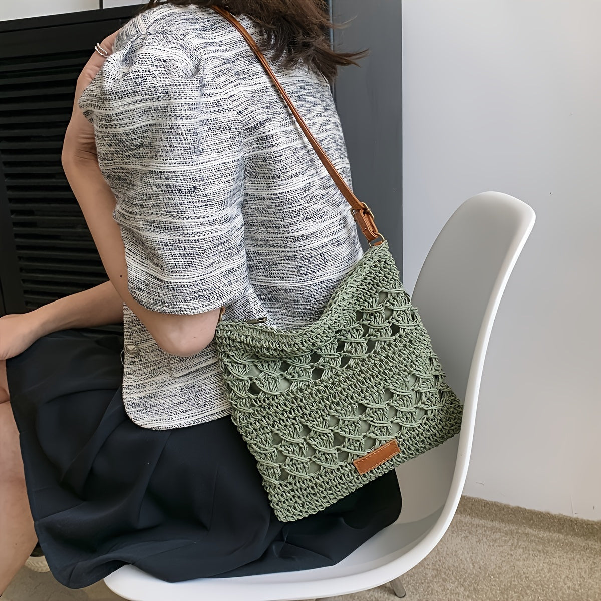 Sac à bandoulière en paille chic