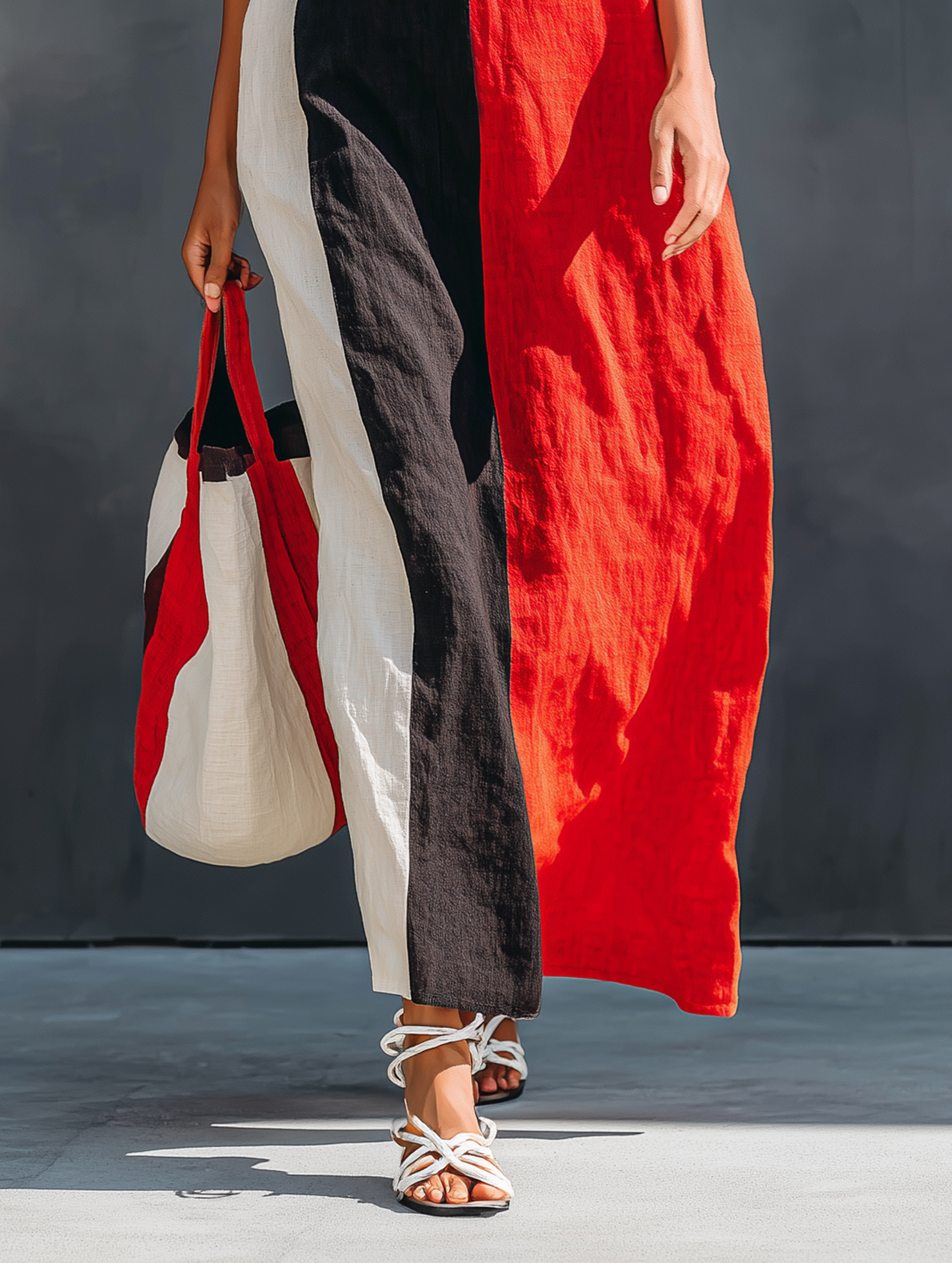 Robe Maxi Minimaliste Femme en Lin Mistoe avec Col Carré et Bretelles