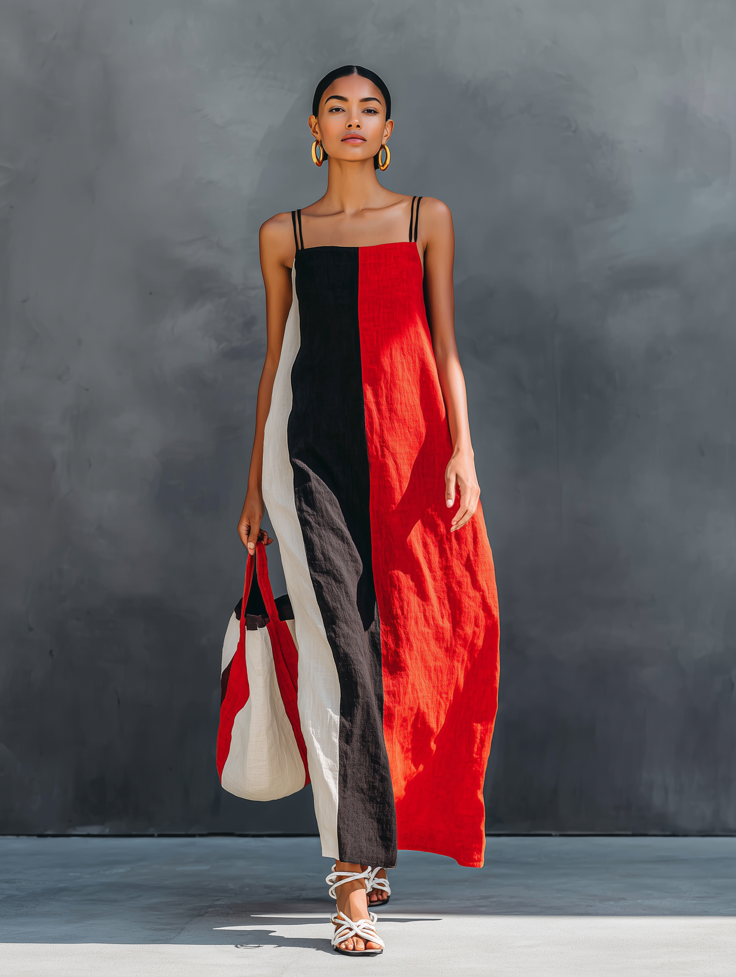 Robe Maxi Minimaliste Femme en Lin Mistoe avec Col Carré et Bretelles