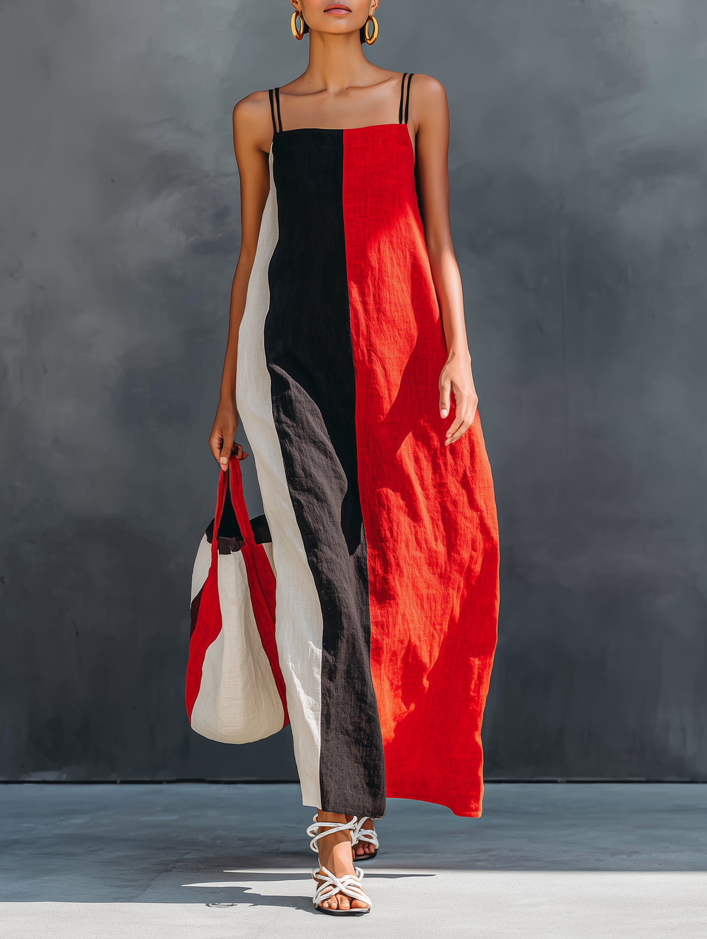 Robe Maxi Minimaliste Femme en Lin Mistoe avec Col Carré et Bretelles