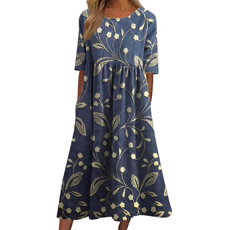 Margaux - Robe midi élégante avec broderie florale