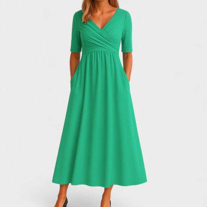 Riley – Robe Midi Élégante avec Col en Surplis