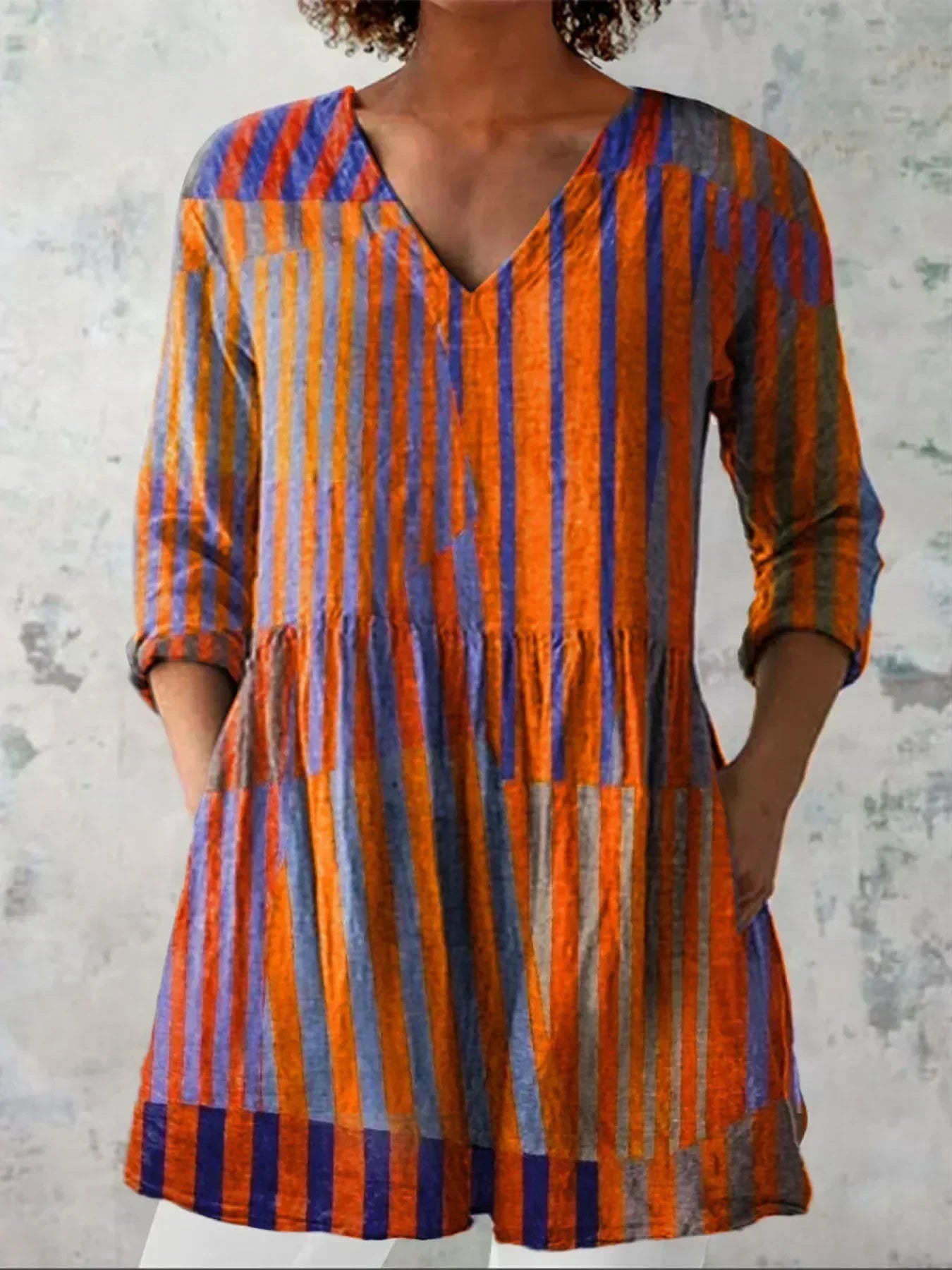 Layla | Chemise V-Neck à Rayures Colorblock