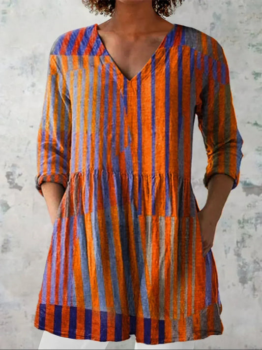 Layla | Chemise V-Neck à Rayures Colorblock