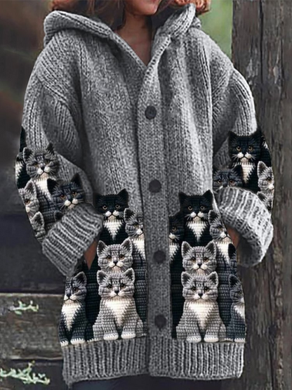 Jasmin - Gilet en Tricot Chaleureux avec Imprimé de Chat