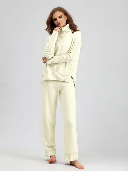 Scarlett - Ensemble de Pull Tricoté à Col Montant Chic et Pantalons Amples