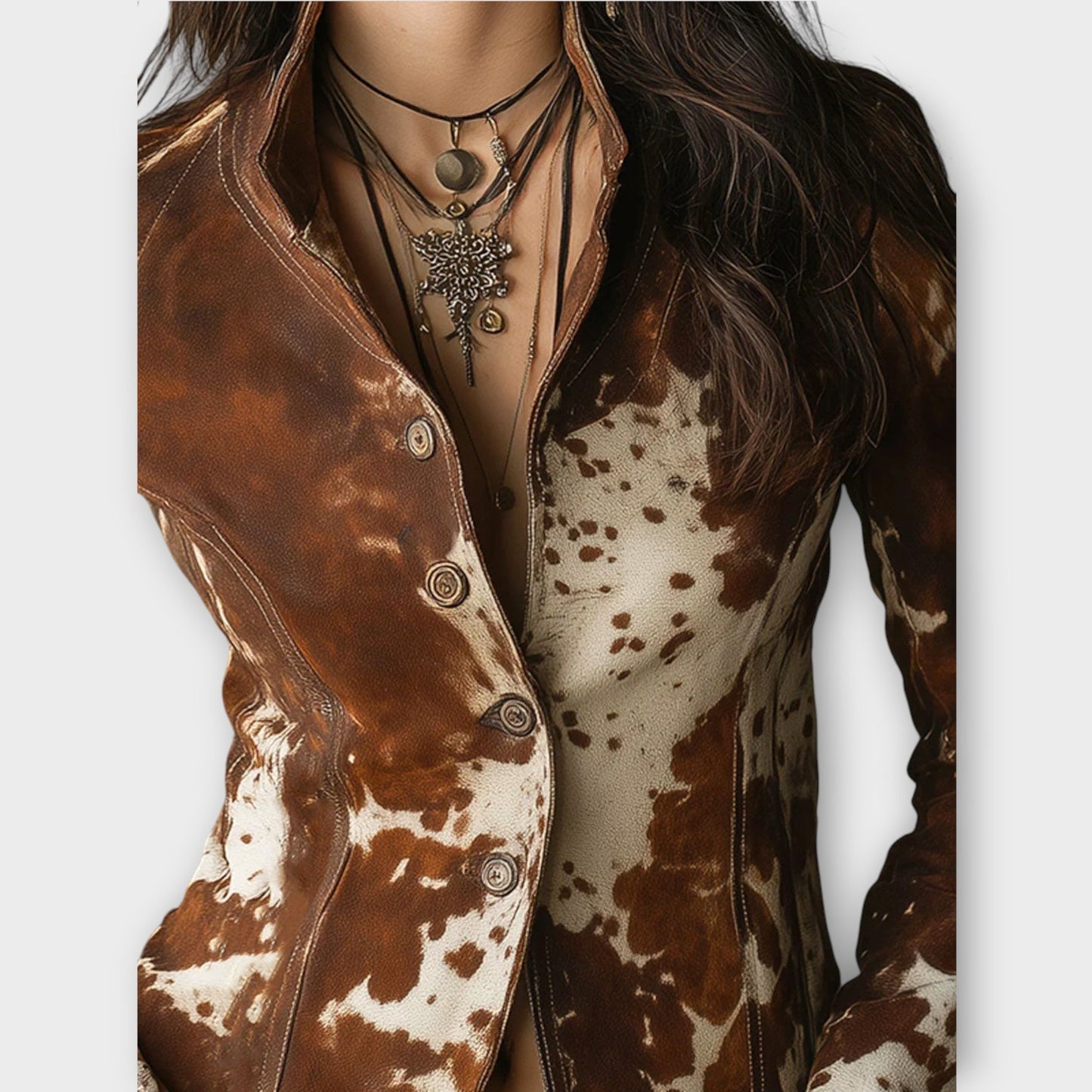 Veste en Suédine avec Imprimé Vintage en Cuir de Vache