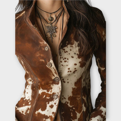 Veste en Suédine avec Imprimé Vintage en Cuir de Vache