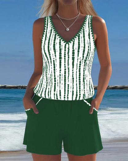Leslie - Ensemble de Tankini et Pantalons Courts Décontractés