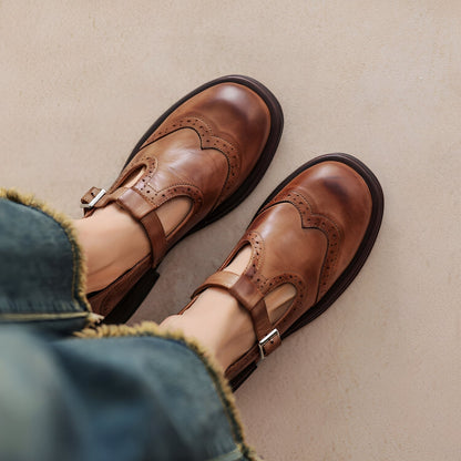 Erika - Chaussures rétro en cuir épais pour femmes