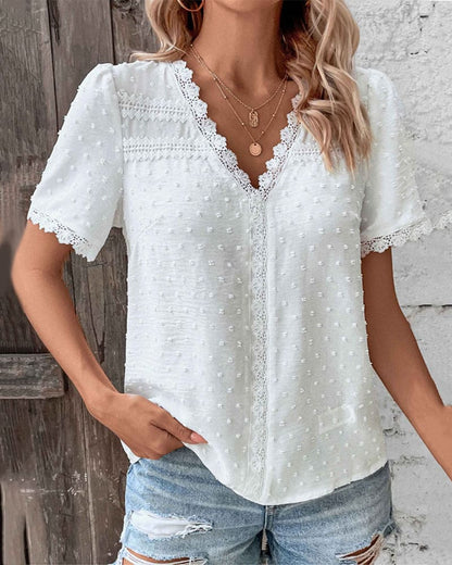 ZOE | Blouse en Dentelle à Manches Courtes avec Décolleté en V