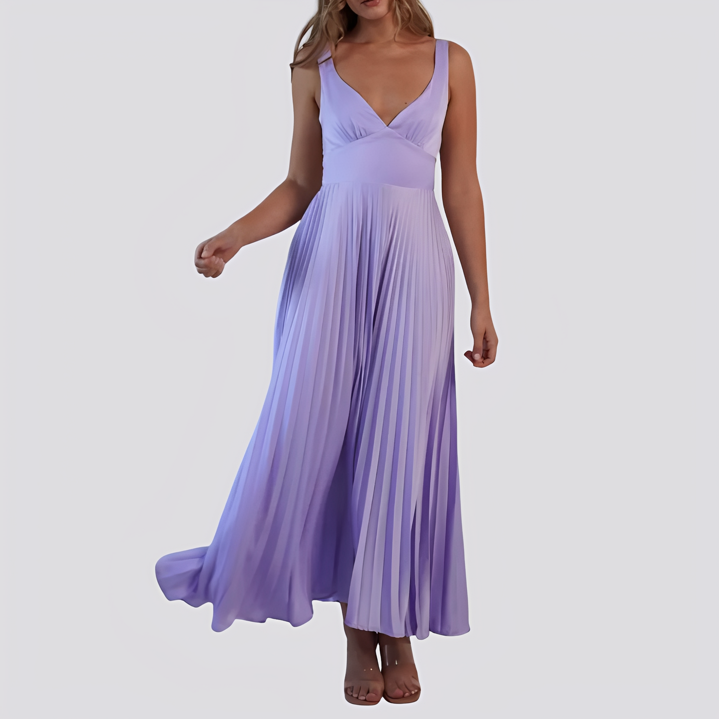 Sabrina - Robe maxi élégante avec plis et décolleté en V pour femmes
