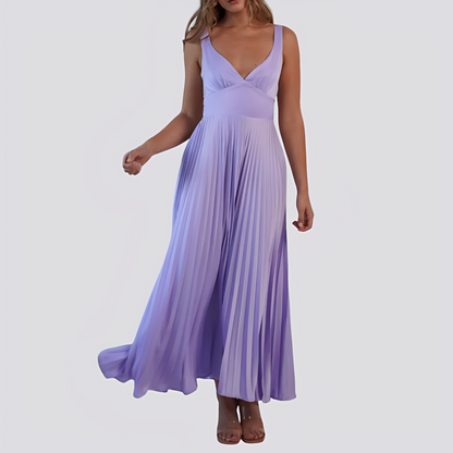 Sabrina - Robe maxi élégante avec plis et décolleté en V pour femmes