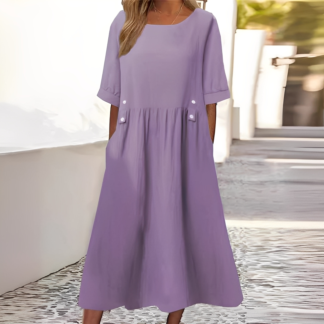 Sylvette - Robe en coton pour femme avec décolleté rond