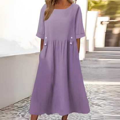 Sylvette - Robe en coton pour femme avec décolleté rond
