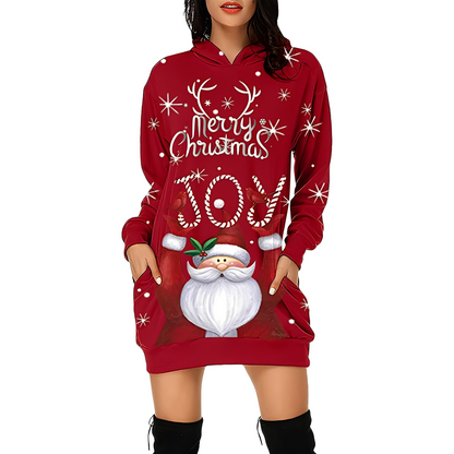 Georgia - Robe de Noël élégante imprimée avec capuche pour femme