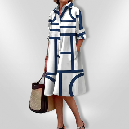 Helena | Robe Midi avec Motif Géométrique