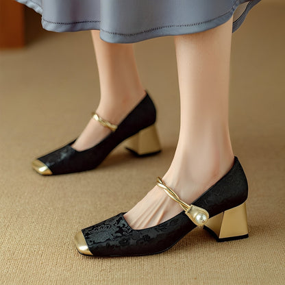 Rhonda - Élégantes chaussures à talon bloc luxueuses avec relief pour femmes