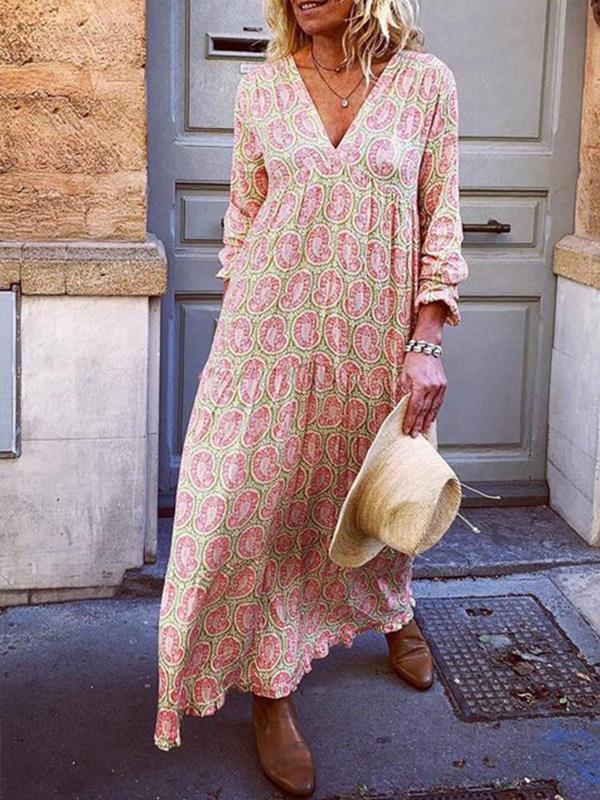 Leila - Robe fluide avec décolleté en V et imprimé raffiné