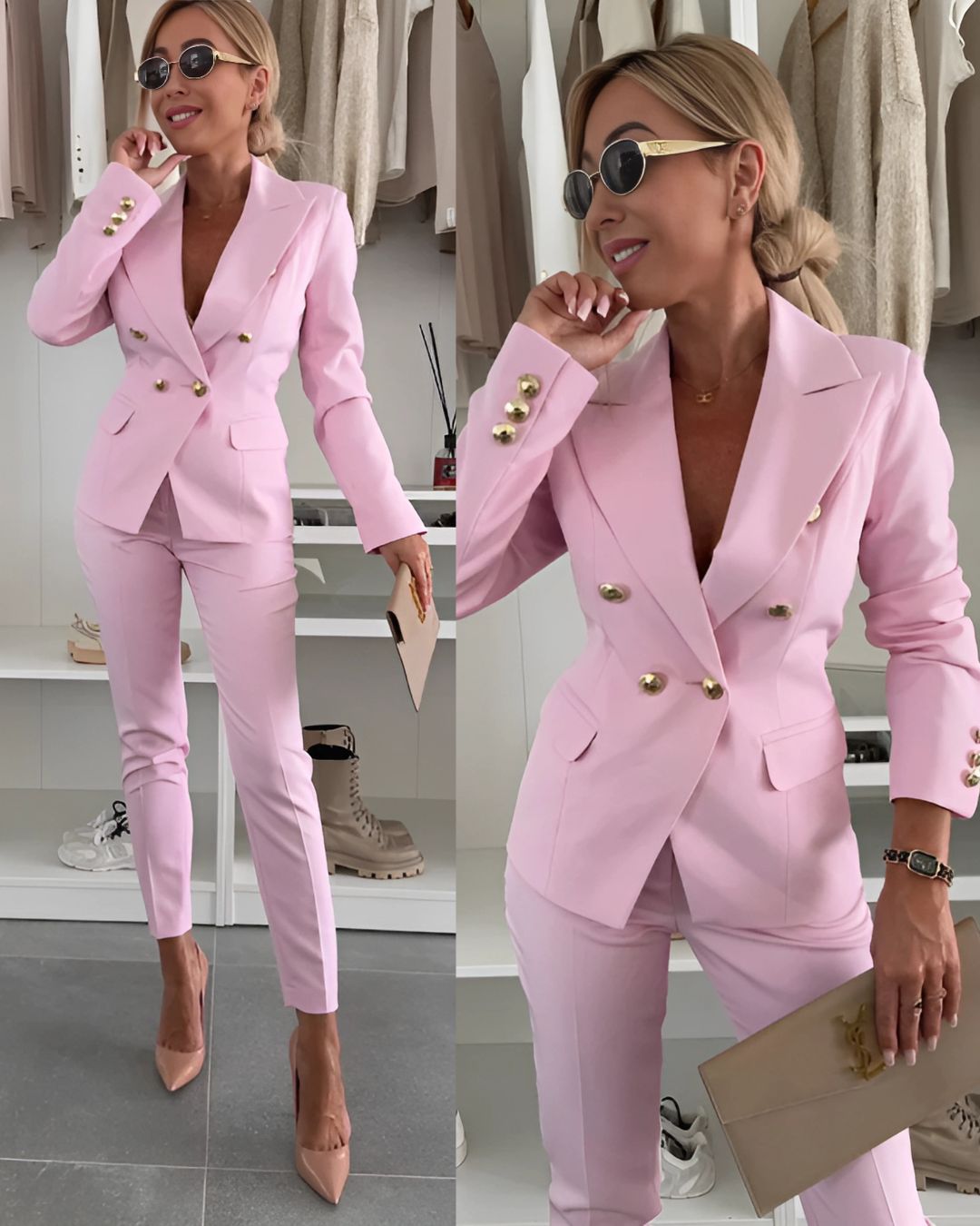 Ensemble Femme Double Boutonnage – Blazer Sur Mesure & Pantalons Élégants