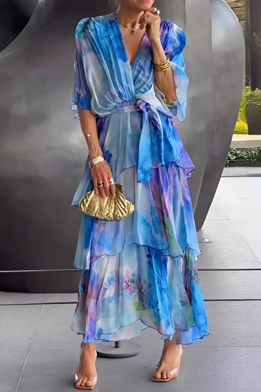 Jane - Robe florale, multilayer avec décolleté en V pour femmes