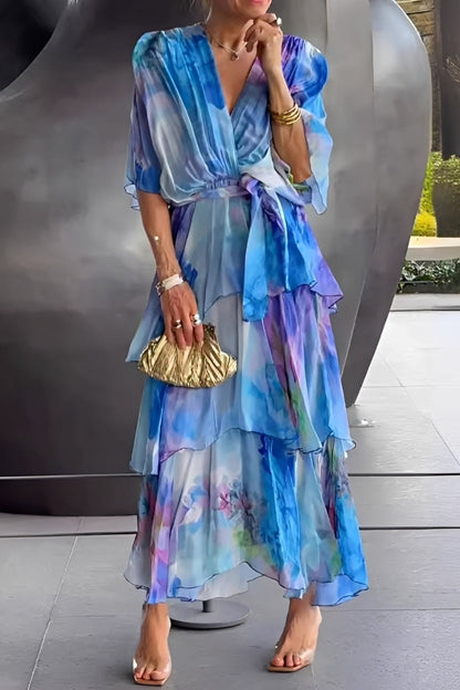 Jane - Robe florale, multilayer avec décolleté en V pour femmes
