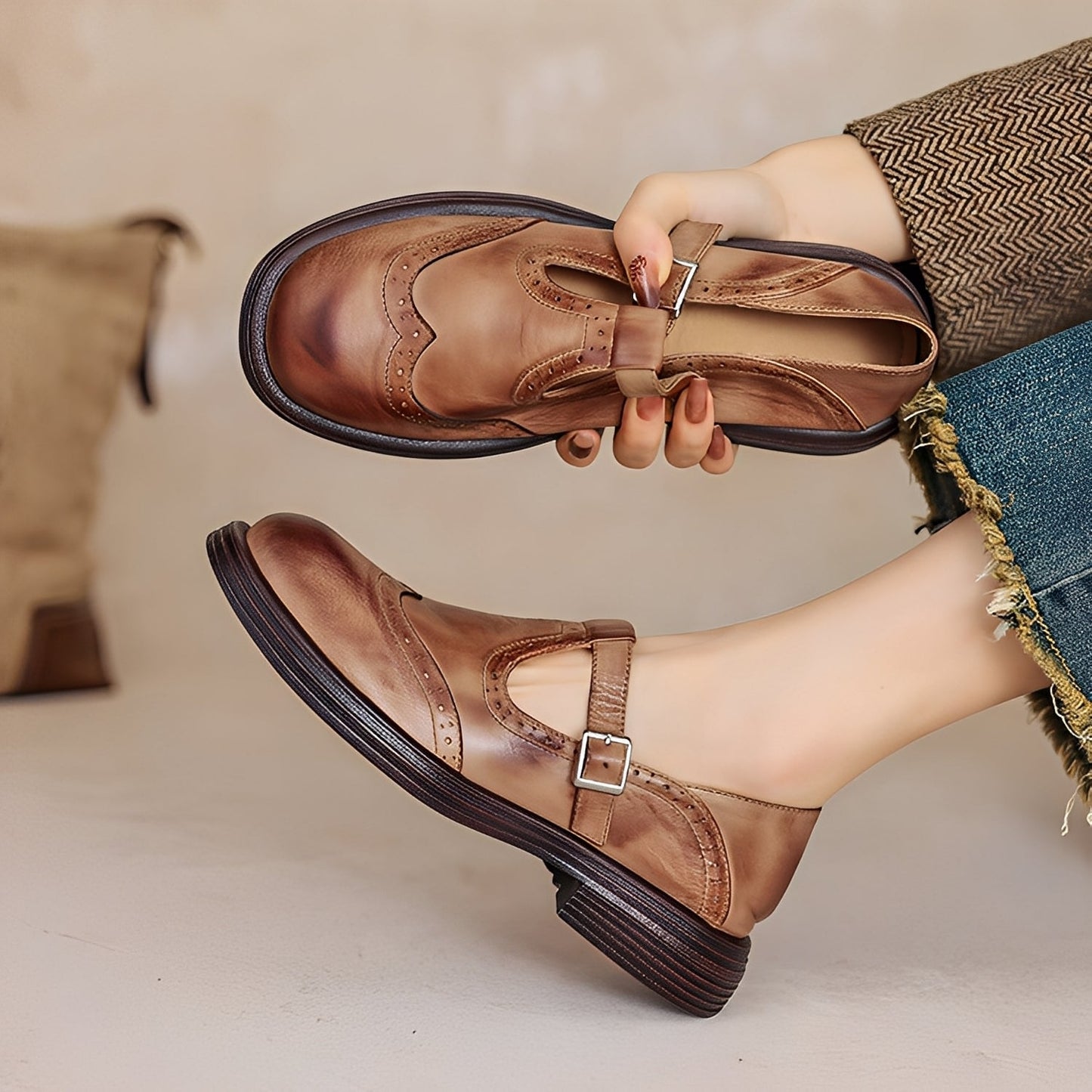 Léana - Chaussures classiques à bride T en cuir pour femmes