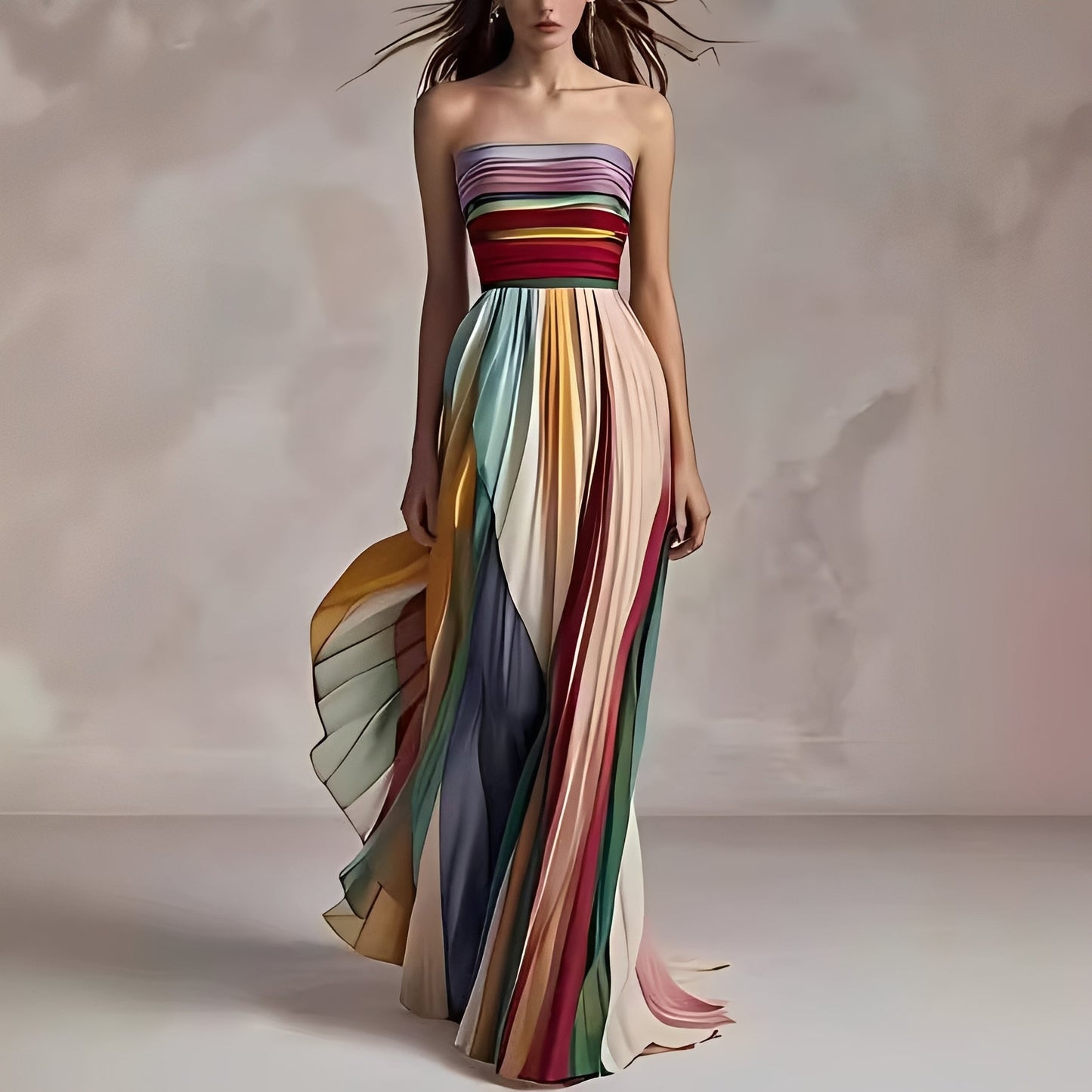 Julie - Robe maxi plissée et colorée pour femme