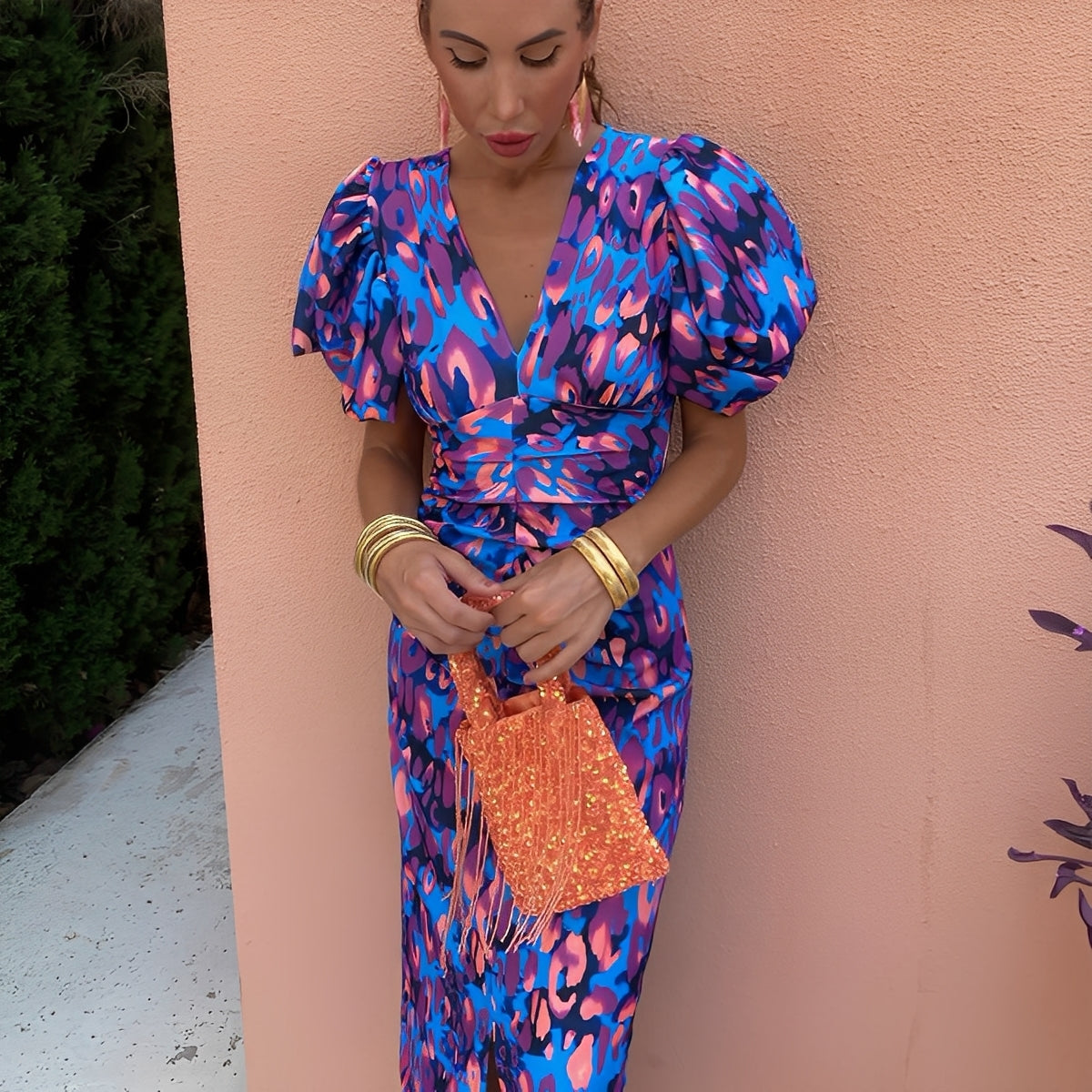 Gaëlle - Robe colorée avec manches plissées pour femme