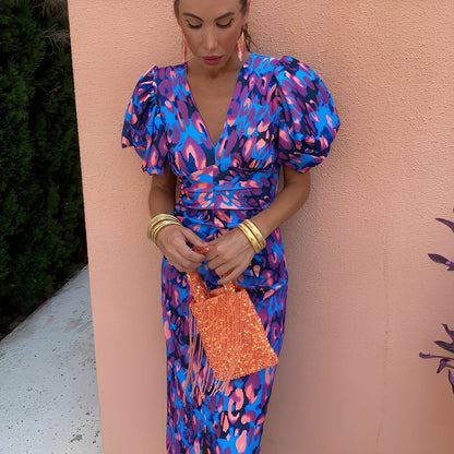 Gaëlle - Robe colorée avec manches plissées pour femme