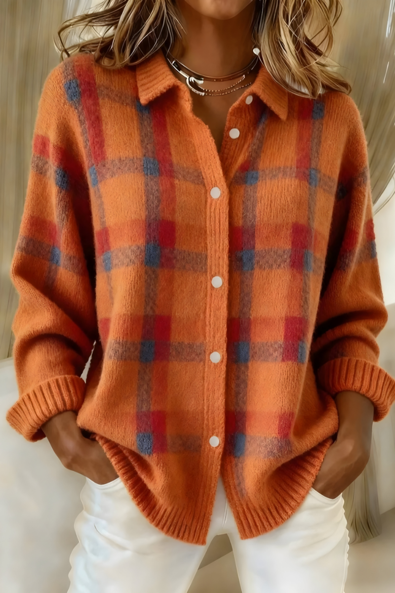 Anna - Cardigan à carreaux en tricot doux