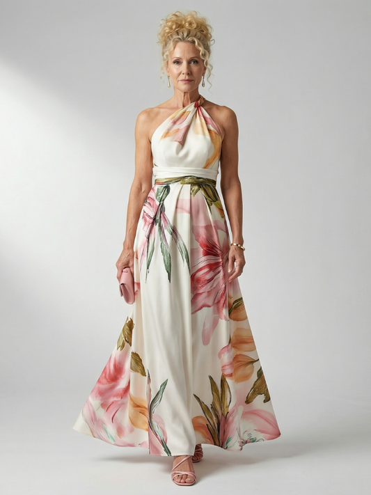 Amiel | Robe Maxi Fleurie Léger - Coupe Américaine Sans Manches