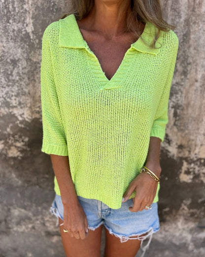 Peyton - Pull Décontracté en Maille à Manches Longues et Col en V