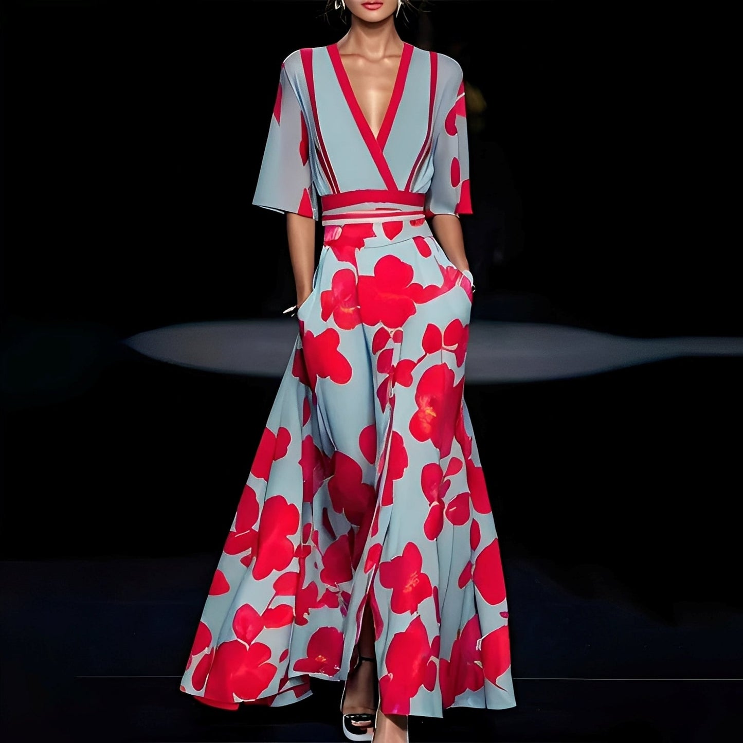 Débora - Robe longue élégante avec motif floral pour femmes