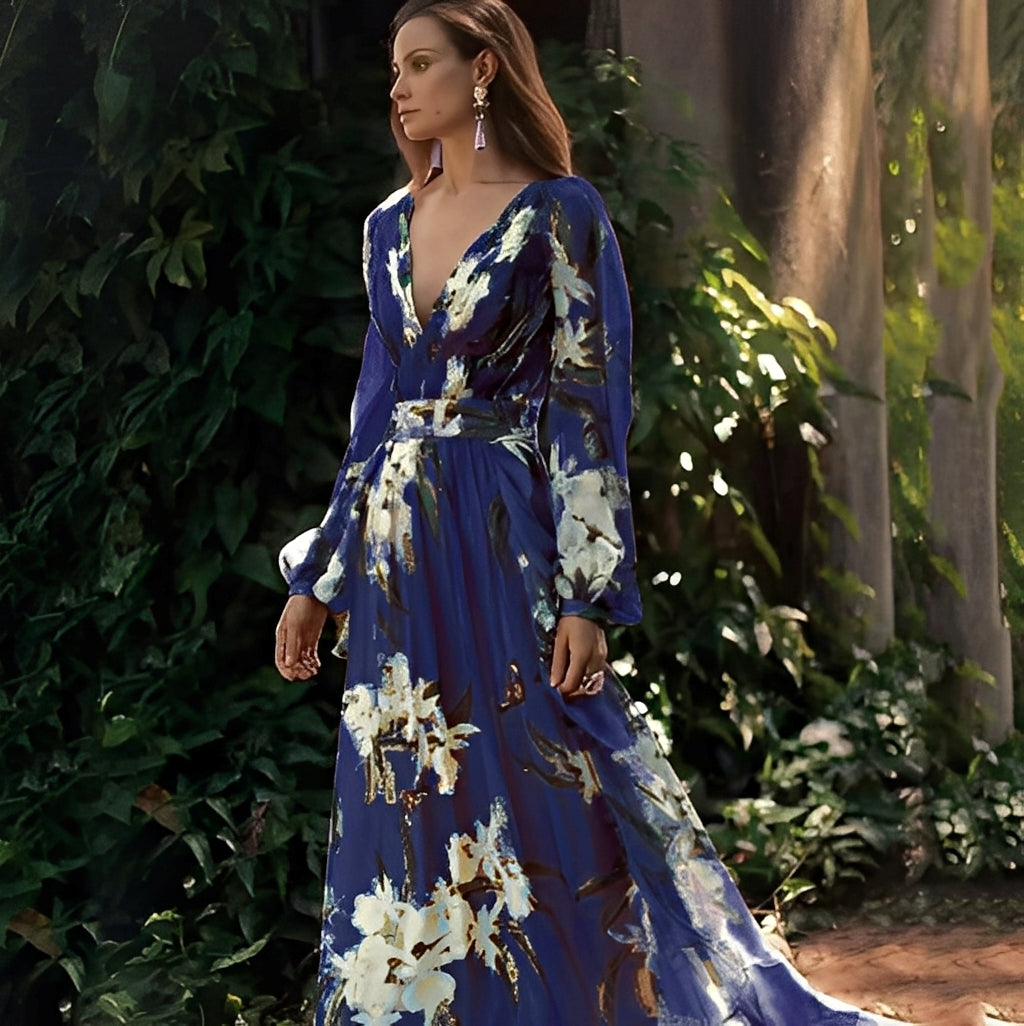 Karine - Robe longue élégante avec décolleté en V pour femmes