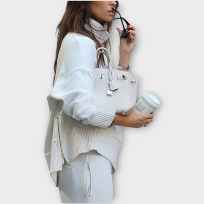 Ensemble Tricot Détente avec Pull Col Montant et Pantalons à Jambes Larges